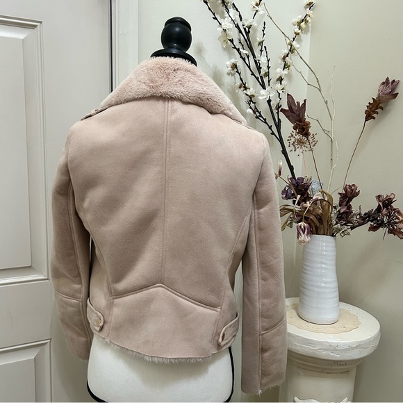 River island fur suede jacket moto zipper pink - Picture 3 of 14